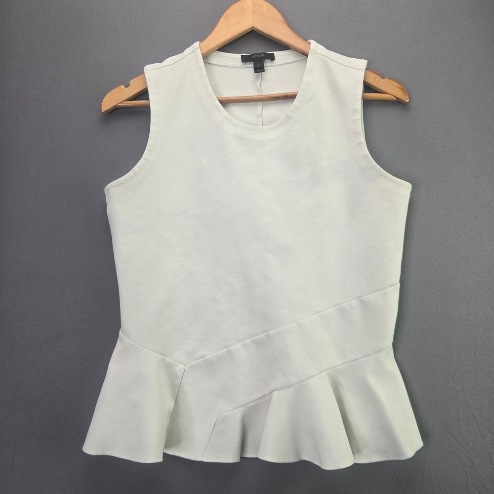 J. Crew Sleeveless Peplum Top Asymmetrical Ruffle Size S White Cotton Blend Knit